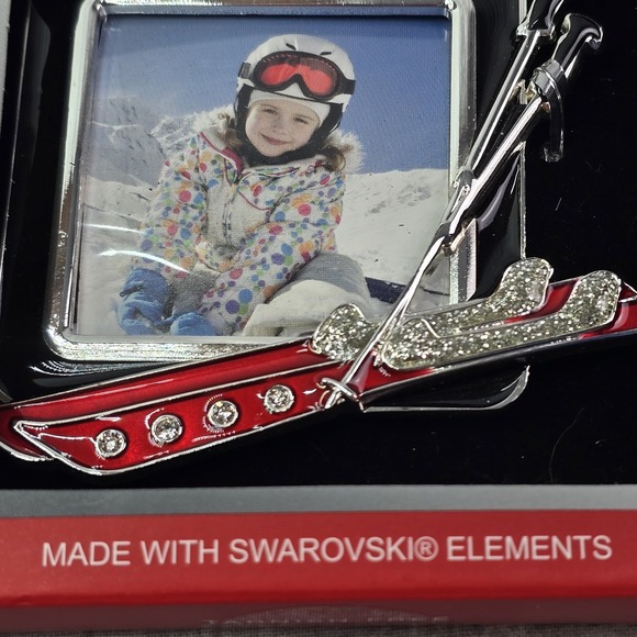 Harvey Lewis Ornament "Skiing Sport Frame" with Swarvoski Crystal Element  SKI'S - Picture 2 of 4